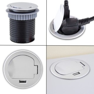 GNIAZDO STOŁOWE BITUXX BLATOWE Z USB 1 GNIAZDO 3500W SREBRNE