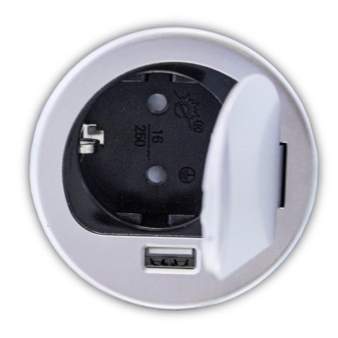 GNIAZDO STOŁOWE BITUXX BLATOWE Z USB 1 GNIAZDO 3500W SREBRNE