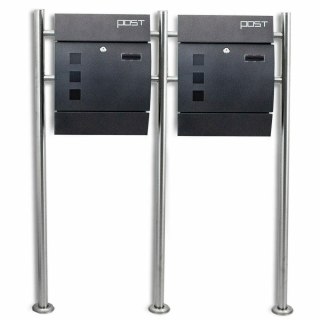 GRAFITOWA PODWÓJNA SKRZYNKA POCZTOWA NA LISTY NA STOJAKACH WOLNOSTOJĄCA