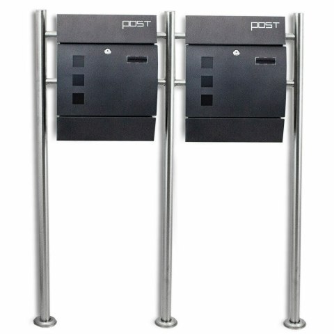 GRAFITOWA PODWÓJNA SKRZYNKA POCZTOWA NA LISTY NA STOJAKACH WOLNOSTOJĄCA