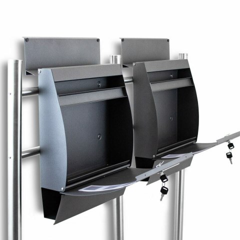 GRAFITOWA PODWÓJNA SKRZYNKA POCZTOWA NA LISTY NA STOJAKACH WOLNOSTOJĄCA