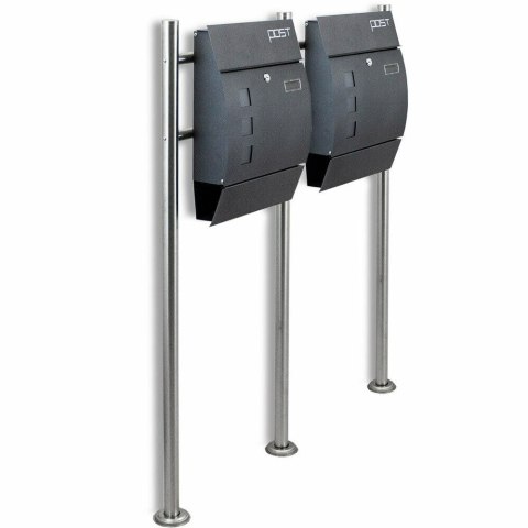 GRAFITOWA PODWÓJNA SKRZYNKA POCZTOWA NA LISTY NA STOJAKACH WOLNOSTOJĄCA