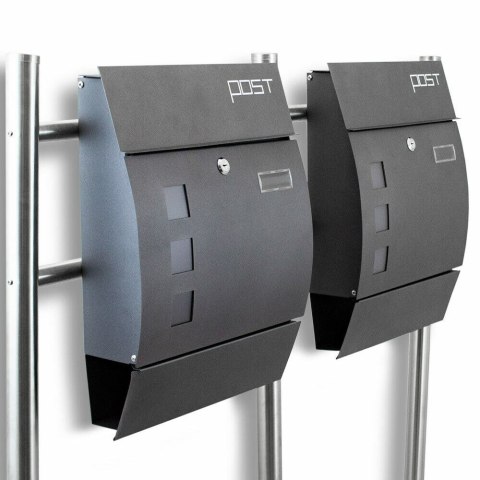 GRAFITOWA PODWÓJNA SKRZYNKA POCZTOWA NA LISTY NA STOJAKACH WOLNOSTOJĄCA