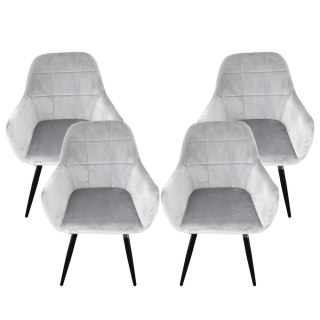 JASNO-SZARE KRZESŁA Z WELURU KOMPLET 4 SZTUKI NOWOCZESNE STYLOWE