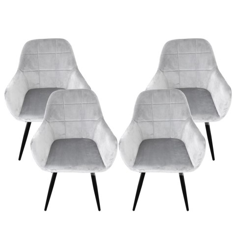 JASNO-SZARE KRZESŁA Z WELURU KOMPLET 4 SZTUKI NOWOCZESNE STYLOWE