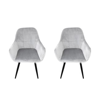 JASNO-SZARY ZESTAW KRZESEŁ Z WELURU KOMPLET 2 SZTUKI NOWOCZESNE STYLOWE