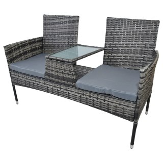 KANAPA TARASOWA OGRODOWA TECHNORATTANOWA SZARA ZE STOLIKIEM SZKLANYM