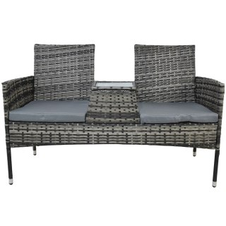 KANAPA TARASOWA OGRODOWA TECHNORATTANOWA SZARA ZE STOLIKIEM SZKLANYM