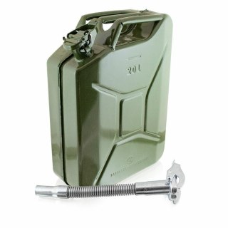 Metalowy kanister 20 L z lejkiem – trwały zbiornik na paliwo, oleje i substancje techniczne