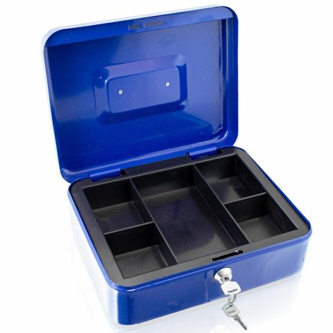 Metalowa kasetka BITUXX 25 cm – do przechowywania i transportu gotówki (niebieska)