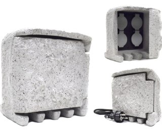 PRZEDŁUŻACZ OGRODOWY IMITACJA KAMIENIA 4 GNIAZDA SIWY KAMIEŃ DO OGRODU