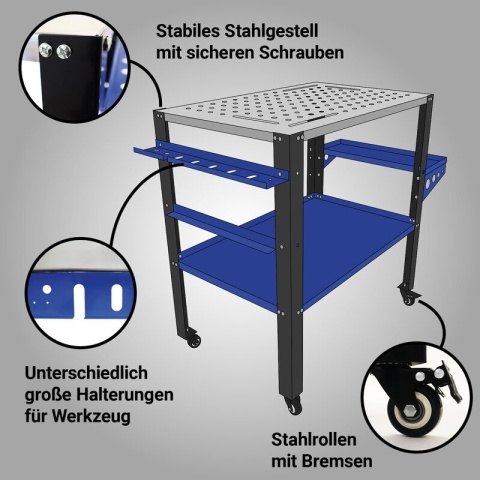 Profesjonalny stół warsztatowy/spawalniczy BITUXX na kółkach o nośności 250 kg – mobilny roboczy do spawania i montażu