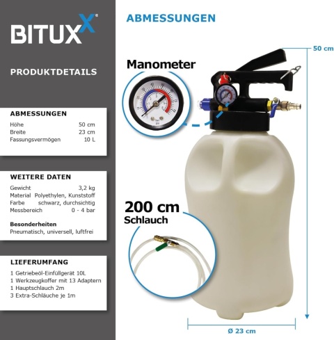 BITUXX uniwersalny 10 L pneumatyczny przyrząd do nalewania oleju przekładniowego – pompa napełniająca do wlewania oleju