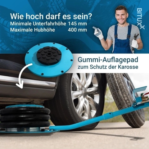 Bituxx pneumatyczny podnośnik „bałwanek” 5 ton – stabilny podnośnik powietrzny poduszkowy do auta