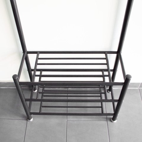 CZARNY STOJĄCY WIESZAK STOJAK NA UBRANIA KURTKI 3 PÓŁKI NA BUTY DO DOMU