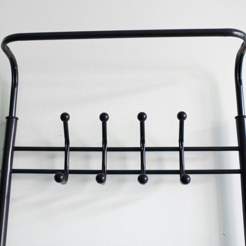 CZARNY STOJĄCY WIESZAK STOJAK NA UBRANIA KURTKI 3 PÓŁKI NA BUTY DO DOMU