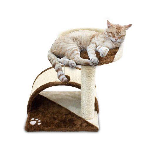 DRAPAK DLA KOTA HAMAK BUDKA BEŻOWO-BRĄZOWY DOMEK PLATFORMA WIDOKOWA