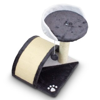 Drapak dla kota z platformą i słupkiem pokrytym sizalem szary legowisko i strefa zabawy