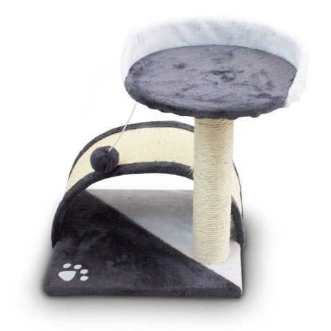 Drapak dla kota z platformą i słupkiem pokrytym sizalem szary legowisko i strefa zabawy