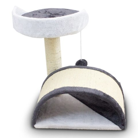 Drapak dla kota z platformą i słupkiem pokrytym sizalem szary legowisko i strefa zabawy