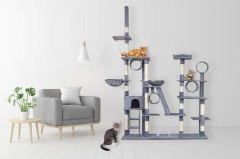 Drapak dla kota XXL 255cm koci plac zabaw sizał + plusz z domkiem