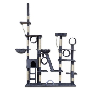 Drapak dla kota XXL siwy z domkiem Sizal + plusz plac zabaw dla kota