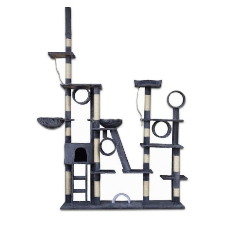 Drapak dla kota XXL siwy z domkiem Sizal + plusz plac zabaw dla kota