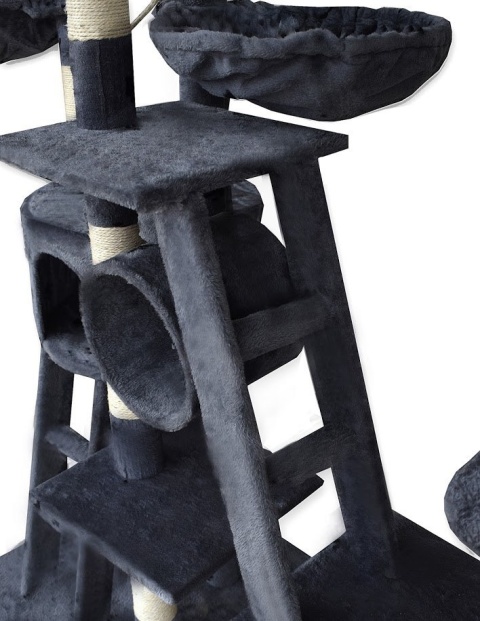 Drapak dla kota XXL siwy z domkiem Sizal + plusz plac zabaw dla kota