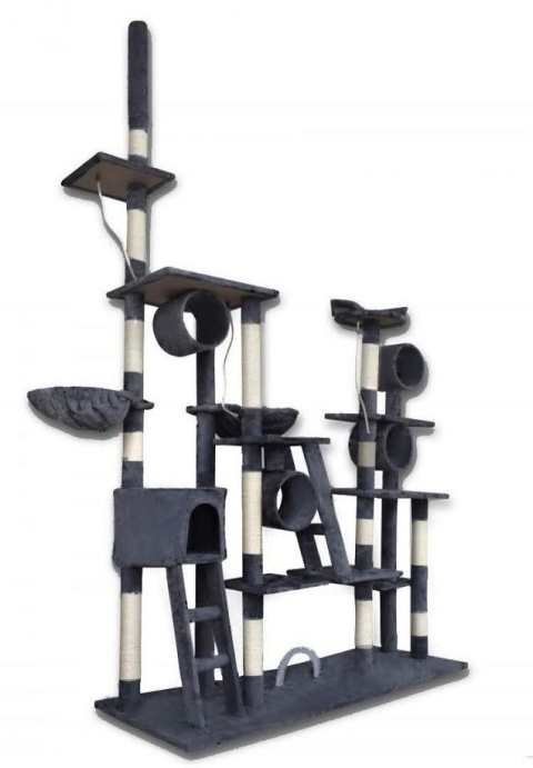 Drapak dla kota XXL siwy z domkiem Sizal + plusz plac zabaw dla kota