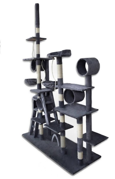 Drapak dla kota XXL siwy z domkiem Sizal + plusz plac zabaw dla kota