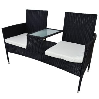 KANAPA OGRODOWA TARASOWA TECHNORATTANOWA ZE STOLIKIEM SZKLANYM CZARNA