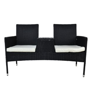 KANAPA OGRODOWA TARASOWA TECHNORATTANOWA ZE STOLIKIEM SZKLANYM CZARNA