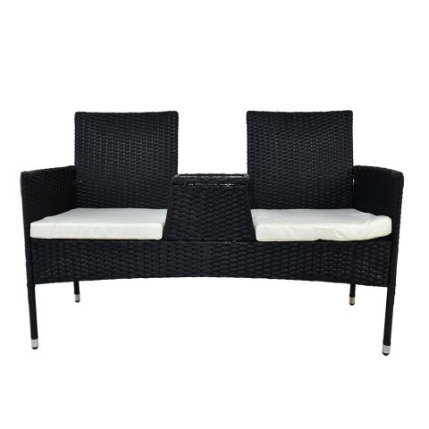 KANAPA OGRODOWA TARASOWA TECHNORATTANOWA ZE STOLIKIEM SZKLANYM CZARNA