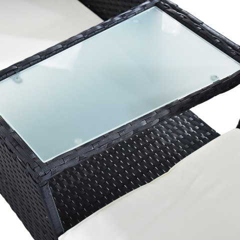 KANAPA OGRODOWA TARASOWA TECHNORATTANOWA ZE STOLIKIEM SZKLANYM CZARNA