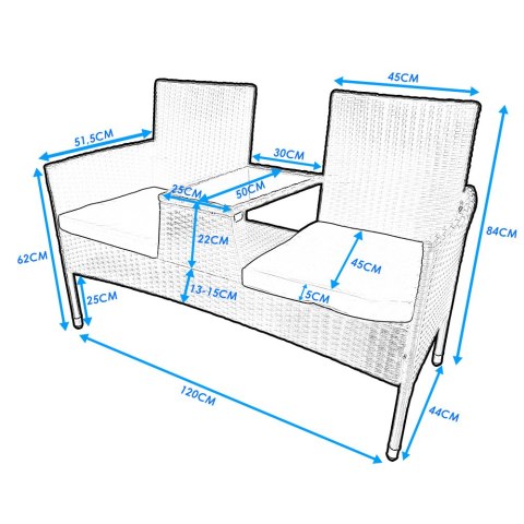 KANAPA OGRODOWA TARASOWA TECHNORATTANOWA ZE STOLIKIEM SZKLANYM CZARNA