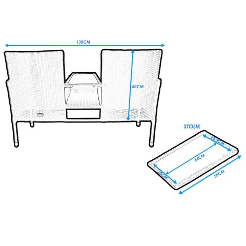 KANAPA OGRODOWA TARASOWA TECHNORATTANOWA ZE STOLIKIEM SZKLANYM CZARNA