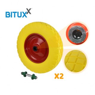 KOMPLET 2SZT ŻÓŁTE KOŁA DO TACZKI DWUKOŁOWEJ WÓZKA OGRODOWE PEŁNE BEZDĘTKOWE