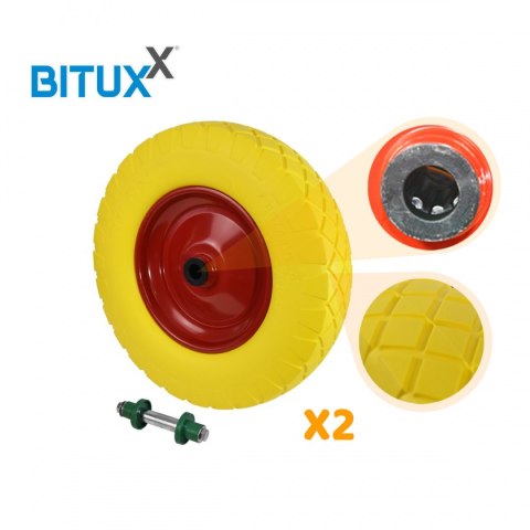 KOMPLET 2SZT ŻÓŁTE KOŁA DO TACZKI DWUKOŁOWEJ WÓZKA OGRODOWE PEŁNE BEZDĘTKOWE