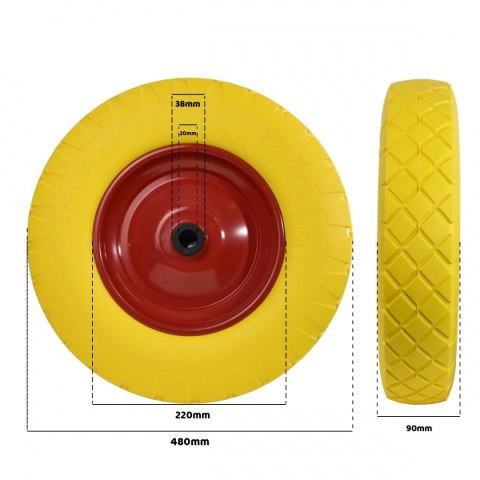 KOMPLET 2SZT ŻÓŁTE KOŁA DO TACZKI DWUKOŁOWEJ WÓZKA OGRODOWE PEŁNE BEZDĘTKOWE