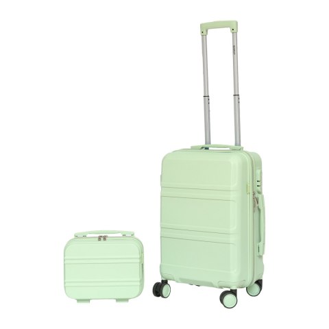 KOMPLET WALIZEK PODRÓŻNYCH M + KUFEREK KOSMETYCZKA ZWROTNA NA 4 KÓŁKACH MIĘTOWE Z ABS-u- MOCNE I SOLIDNE BARUT