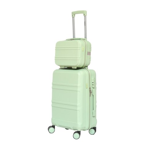 KOMPLET WALIZEK PODRÓŻNYCH M + KUFEREK KOSMETYCZKA ZWROTNA NA 4 KÓŁKACH MIĘTOWE Z ABS-u- MOCNE I SOLIDNE BARUT