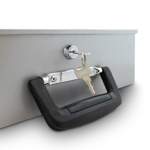 Kasetka skrytka na pieniądze Bilon EURO do kantoru 35cm szara zamykana na klucz