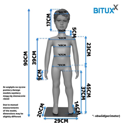 Manekin chłopięcy dziecięcy wystawowy 90cm pełnopoctaciowy na witrynę