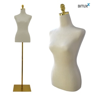 Manekin krawiecki Tors regulowana wysokość beżowy Ecru Elegancki złoty stojak