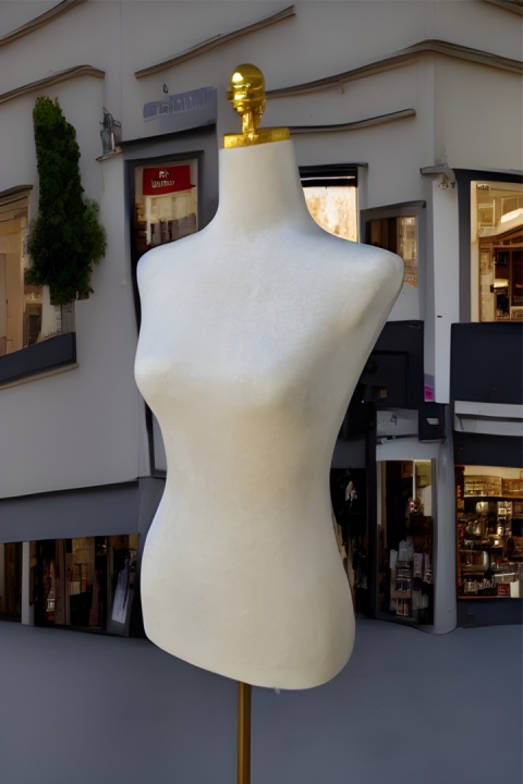 Manekin krawiecki Tors regulowana wysokość beżowy Ecru Elegancki złoty stojak