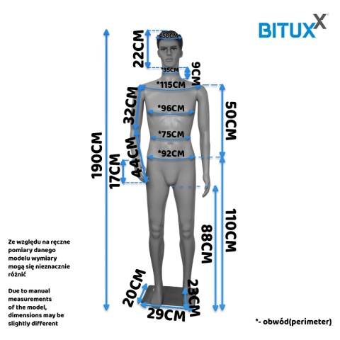 Manekin męski pełnopostaciowy wystawowy do sklepu Polietylen 190cm