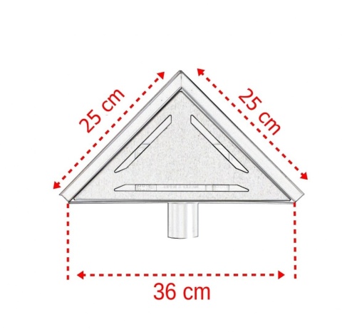 Odpływ prysznicowy trójkątny 25x25x36cm stal nierdzewna w zestawie