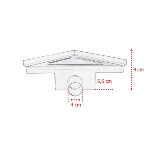 Odpływ prysznicowy trójkątny 25x25x36cm stal nierdzewna w zestawie