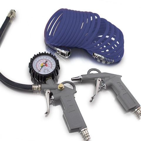 Pistolet do sprężarki + akcesoria Zestaw 3el. z manometrem wąż 5m
