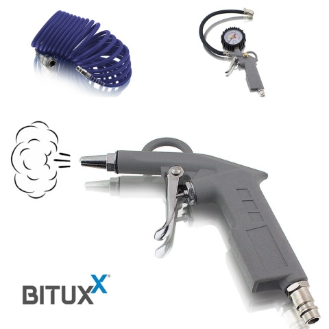 Pistolet do sprężarki + akcesoria Zestaw 3el. z manometrem wąż 5m